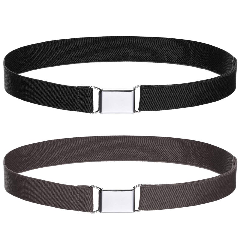 WELROG Toddler Kids Adjustable Buckle Belt - Elastic Child Silver Buckle Belts for Girls Boys (Black/Coffee) - Image 1